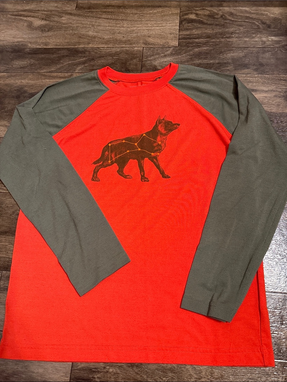 L.L. Bean Red & Olive Graphic Raglan Long Sleeve Tee